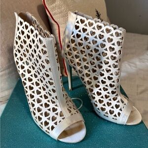 Betsey Johnson White Heart Cutout Heeled Boots